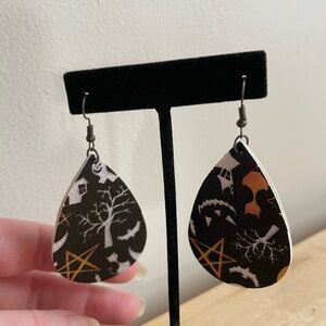 Faux leather black Halloween spooky earrings